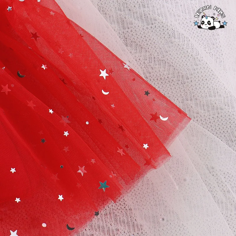 LEZONKIDS - High Quality Flying Sleeves Sequined Red Princess Dresses Tulle Girls Dress for 2-14T Children